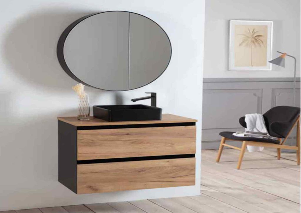 Meuble salle de bain avec miroir ovale