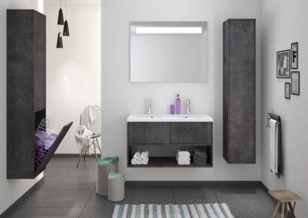 Salle de bain grise avec double vasque